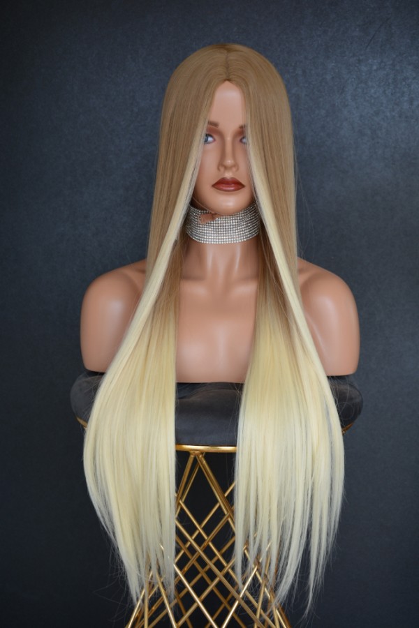 Kumral Platin Ombreli Düz Fiber Sentetik Peruk